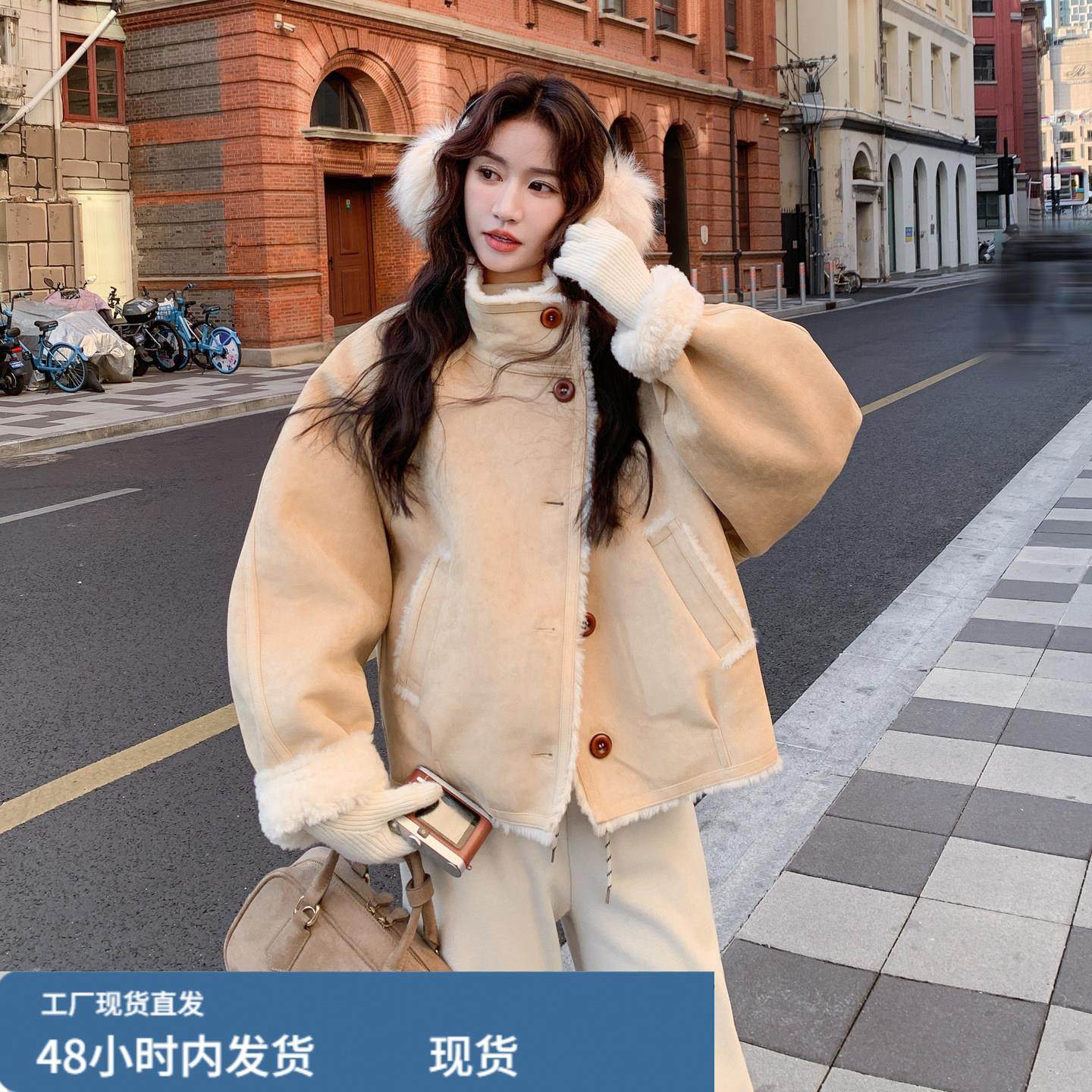 巨好看浅黄色麂皮绒皮毛一体外套女短款2025冬洋派减龄加厚羊羔毛,童装/婴儿装/亲子装,套装,淘宝优惠券,粉丝福利购,淘宝优惠卷