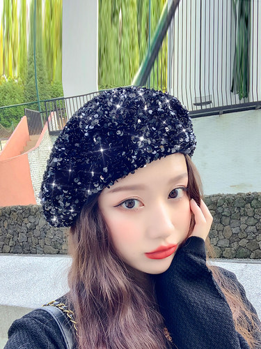 闪闪亮片大牌彩色南瓜贝雷帽子