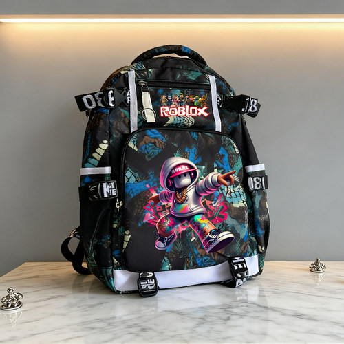 ROBLOX印花双肩背包男生大容量个性书包小学生初中生减负护脊
