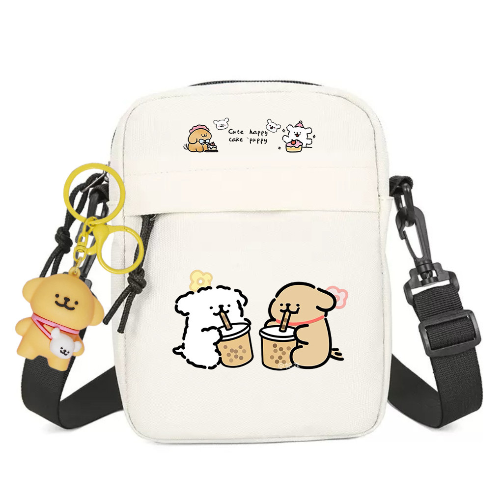 线条小狗可爱小方包斜挎包帆布包情侣礼物手机包零钱包包儿童