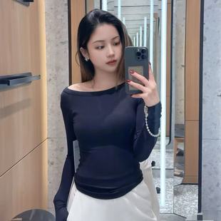 露露lulu瑜伽上衣平替Hold Tight一字领船型领口运动短袖辣妹T恤