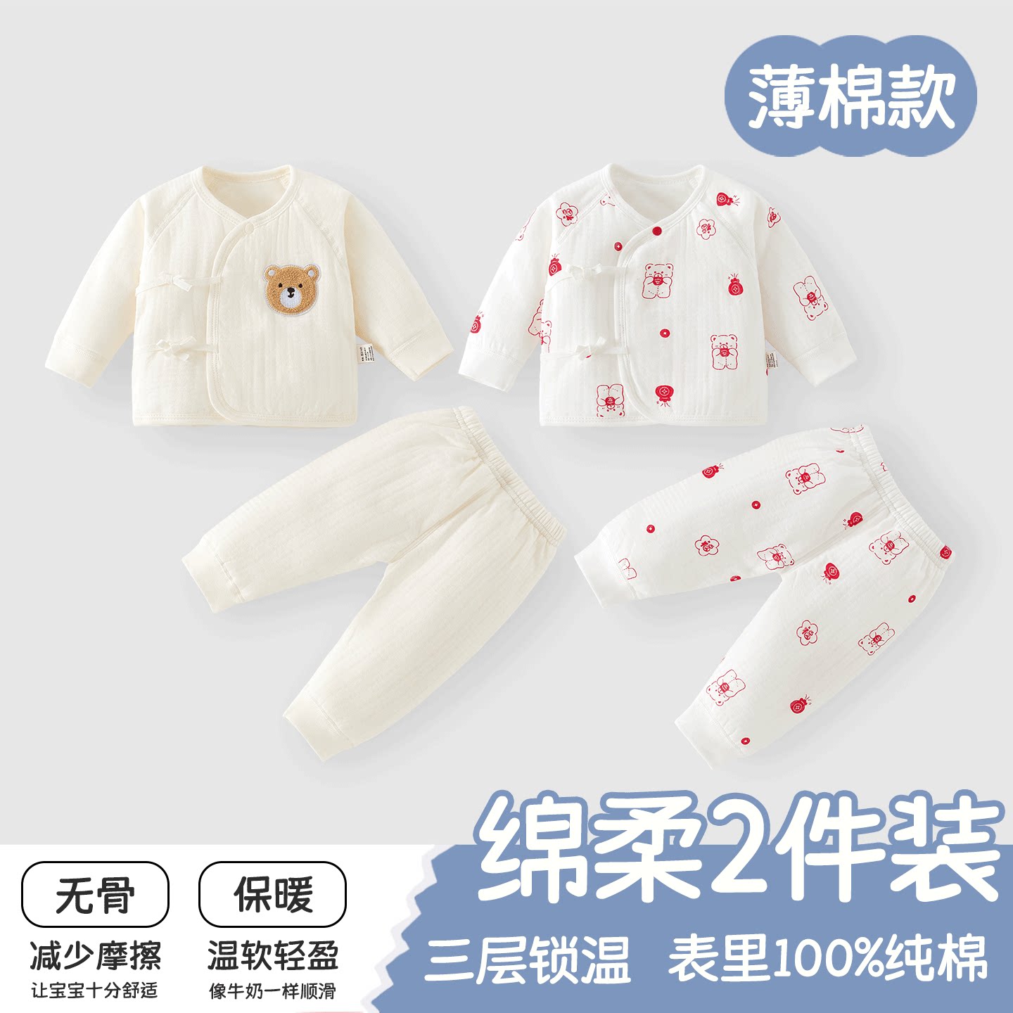 新生婴儿夹棉秋冬分体套装纯棉a类薄棉男女宝宝初生婴幼儿保暖衣