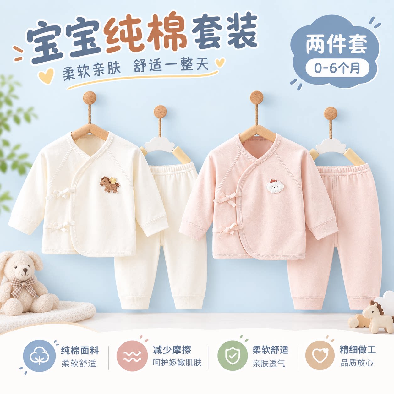 新生儿婴儿衣服秋季纯棉高腰开裆免脱婴幼儿分体套装宝宝秋衣秋裤