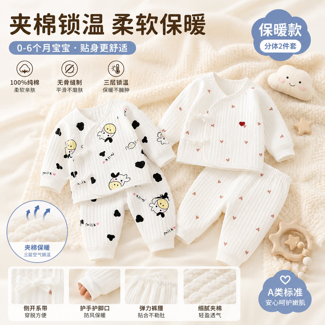 新生婴儿儿衣服宝宝秋季保暖分体套装0-6月秋冬款两件套上衣裤子