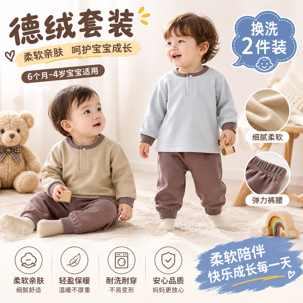 宝宝套装德绒秋季内衣分体套装婴儿秋衣秋裤男童女童居家服秋冬款
