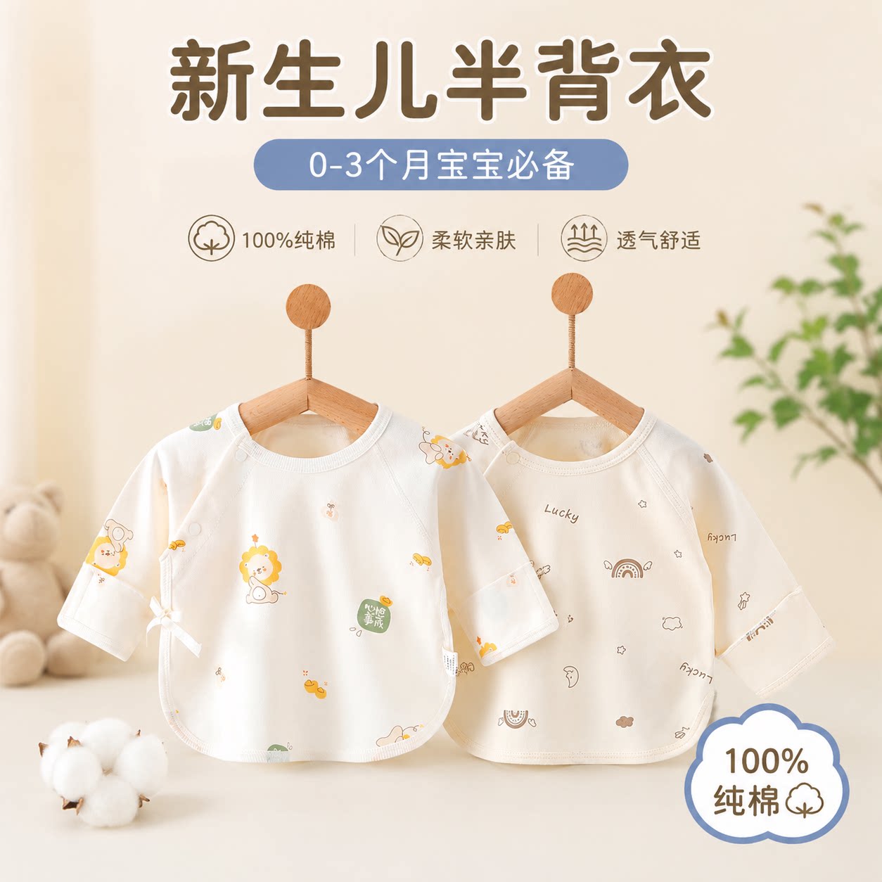 半背衣婴儿秋季纯棉a类打底内衣新生儿上衣宝宝婴幼儿家居和尚服