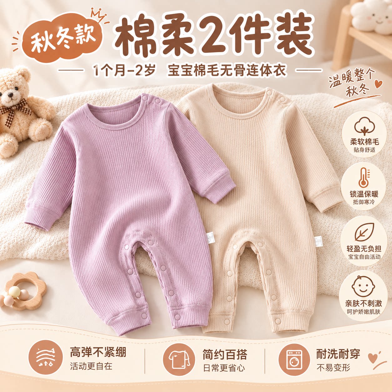 婴儿连体衣秋季纯棉长袖A类婴幼儿宝宝四季款新生儿哈衣家居爬服