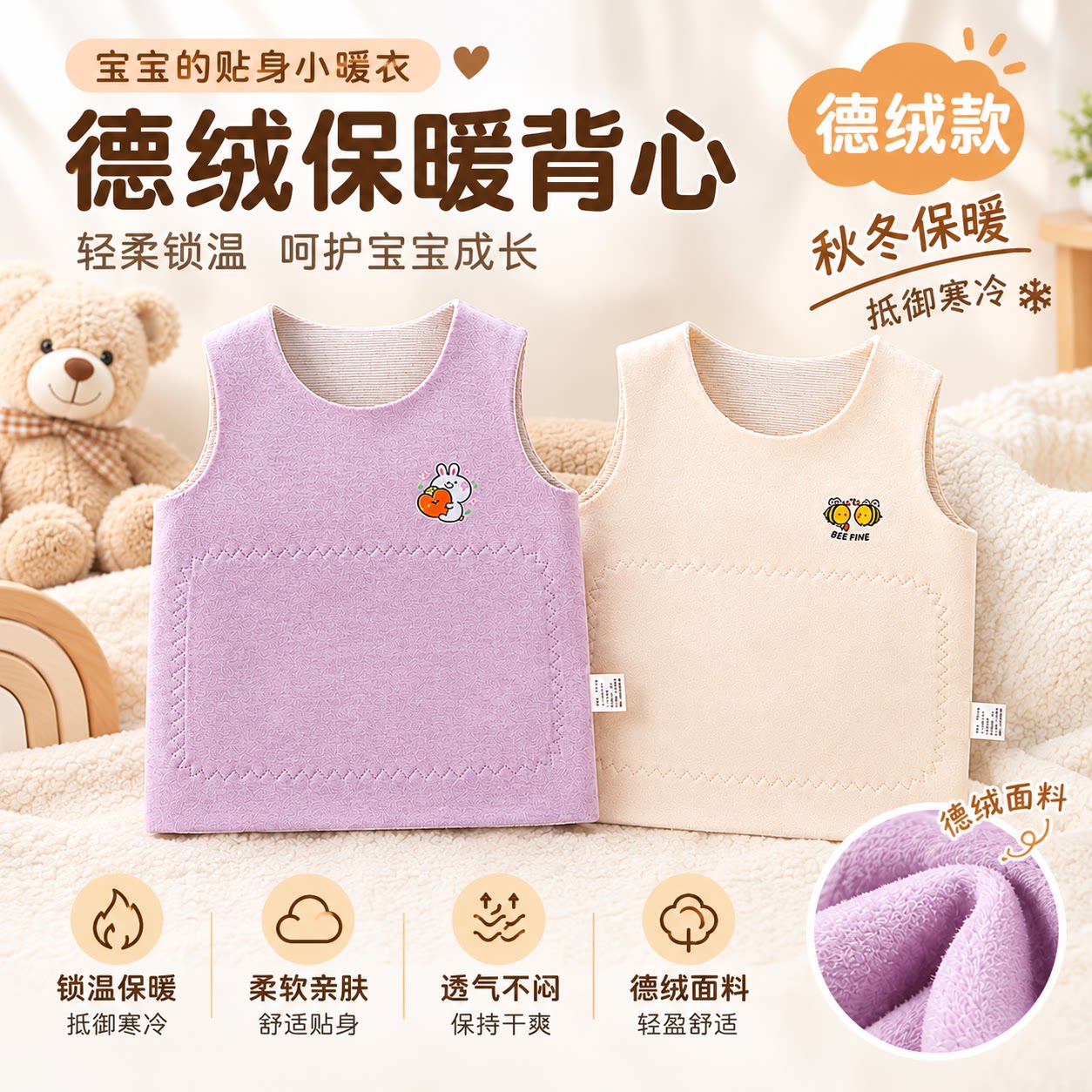 婴儿背心德绒男童保暖女童吊带内穿儿童背心新生儿春秋冬宝宝打底