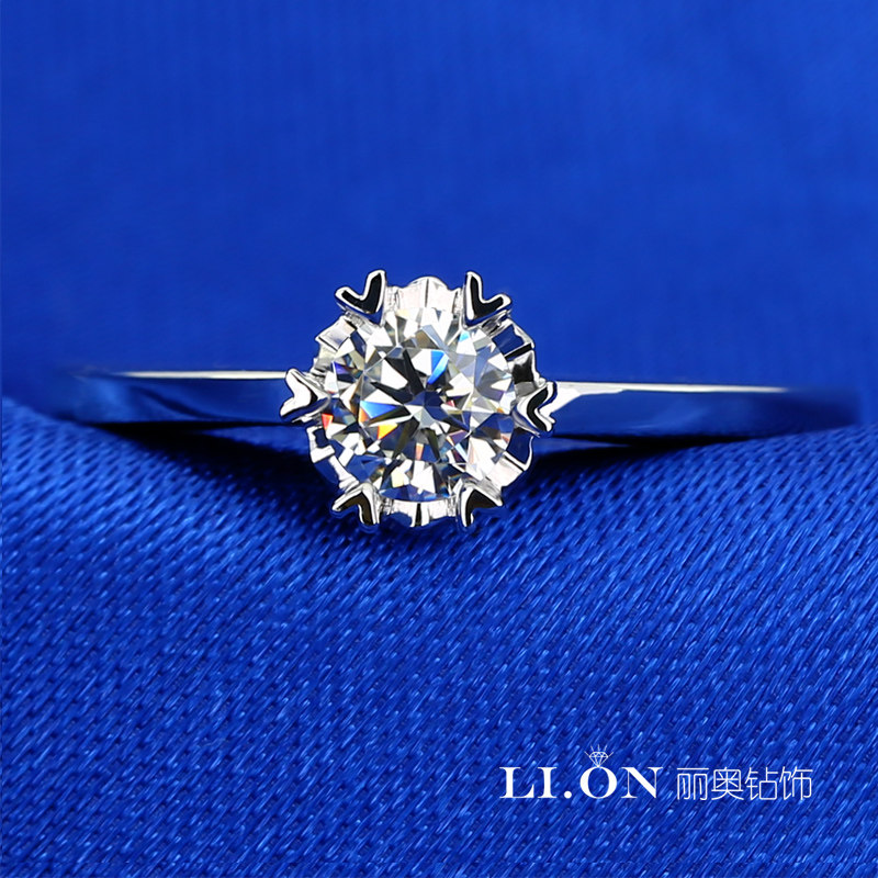 丽奥六爪50分雪花钻戒925银心形六角戒指日韩简约时尚款风格