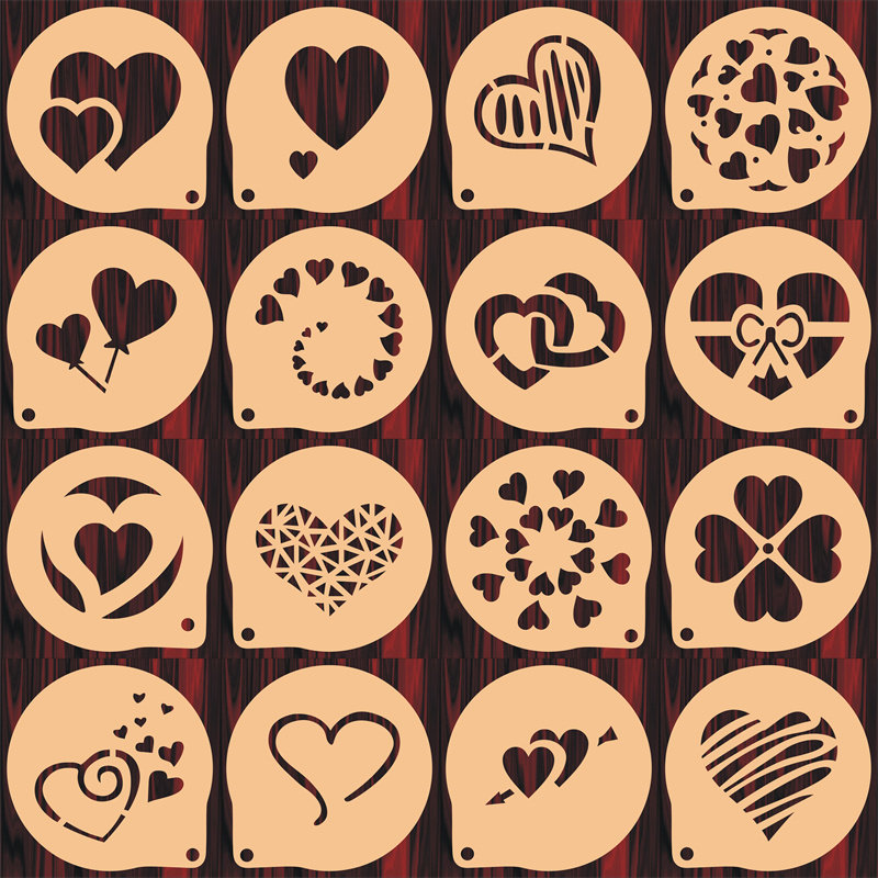 5/6/8寸爱心印花模具咖啡拉花印花蛋糕奶茶喷来图定制食品级材质