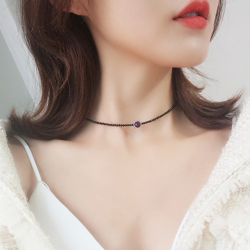 s925纯银锁骨链女气质尖晶石项圈