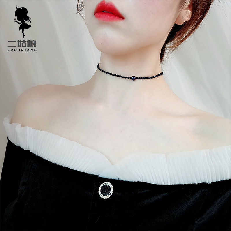 天然黑色珍珠项链ins脖颈链简约高级感choker锁骨链小众女冷淡风