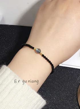 守护石月光石天然黑色女14k包金