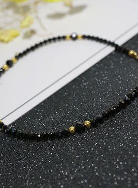 天然黑色尖晶石手链女14k包金