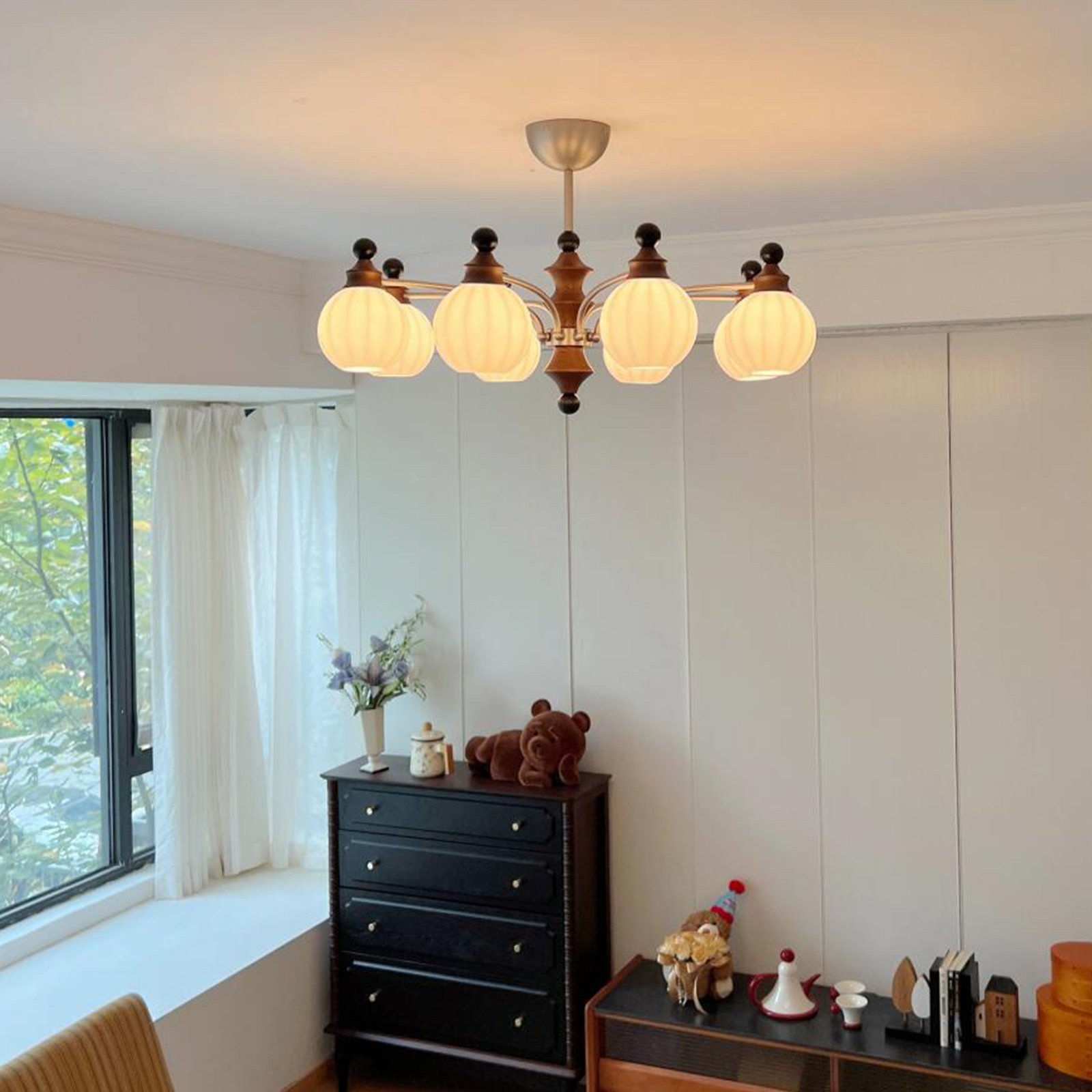 法式中古风客厅吊灯美式复古实木诧寂风星竹卧室餐厅书房玻璃灯具