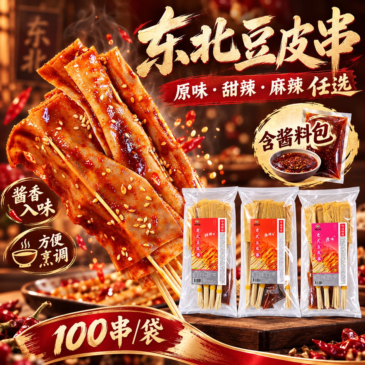 老式豆皮串正宗东北大妈烧烤麻辣涮串童年怀旧麻辣烫豆腐皮含料包