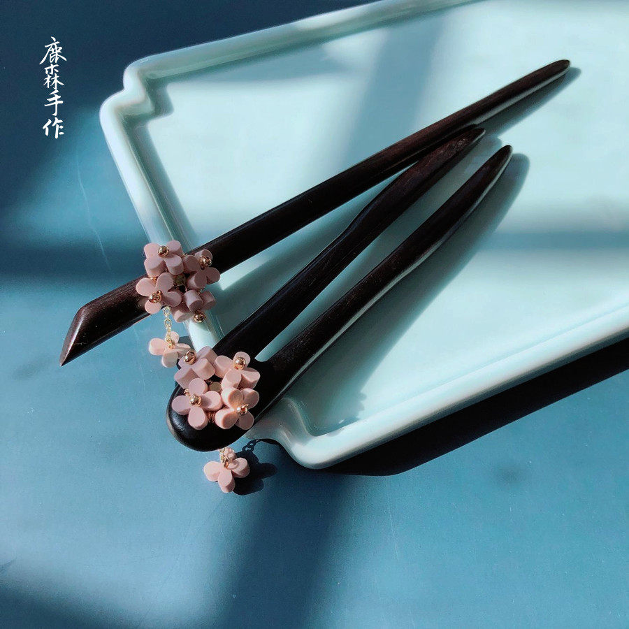 【无尽夏·少女】原创可盘发紫阳花檀木簪汉服发簪子旗袍发饰头饰