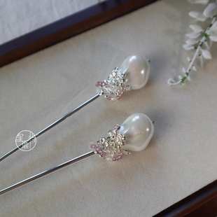 【清白之年】星鹿屿发簪仿巴洛克珍珠银色盘发簪子发饰头饰古典女