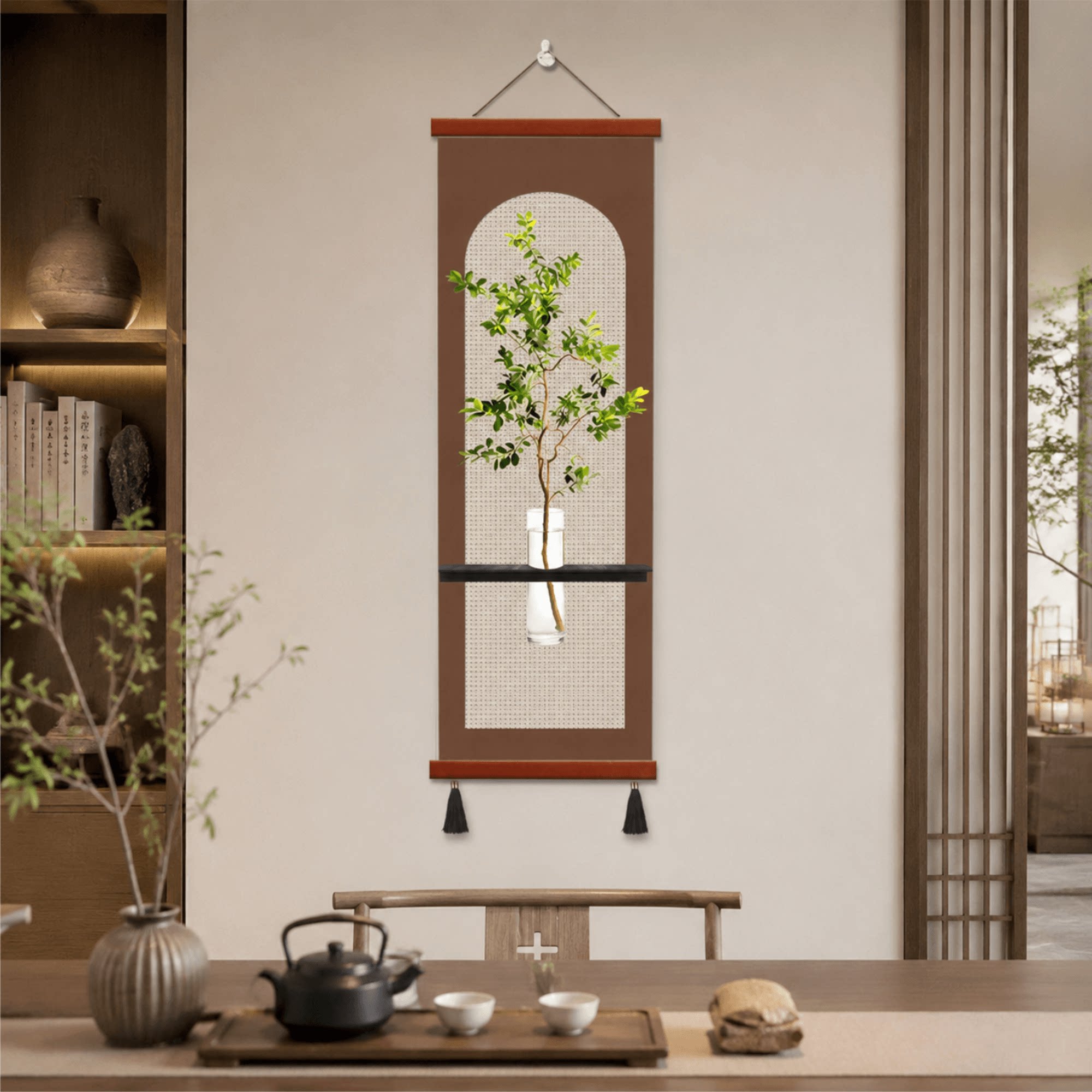 新中式禅意水培绿植挂画茶室餐厅玄关墙面轻奢装饰壁画现代简约款