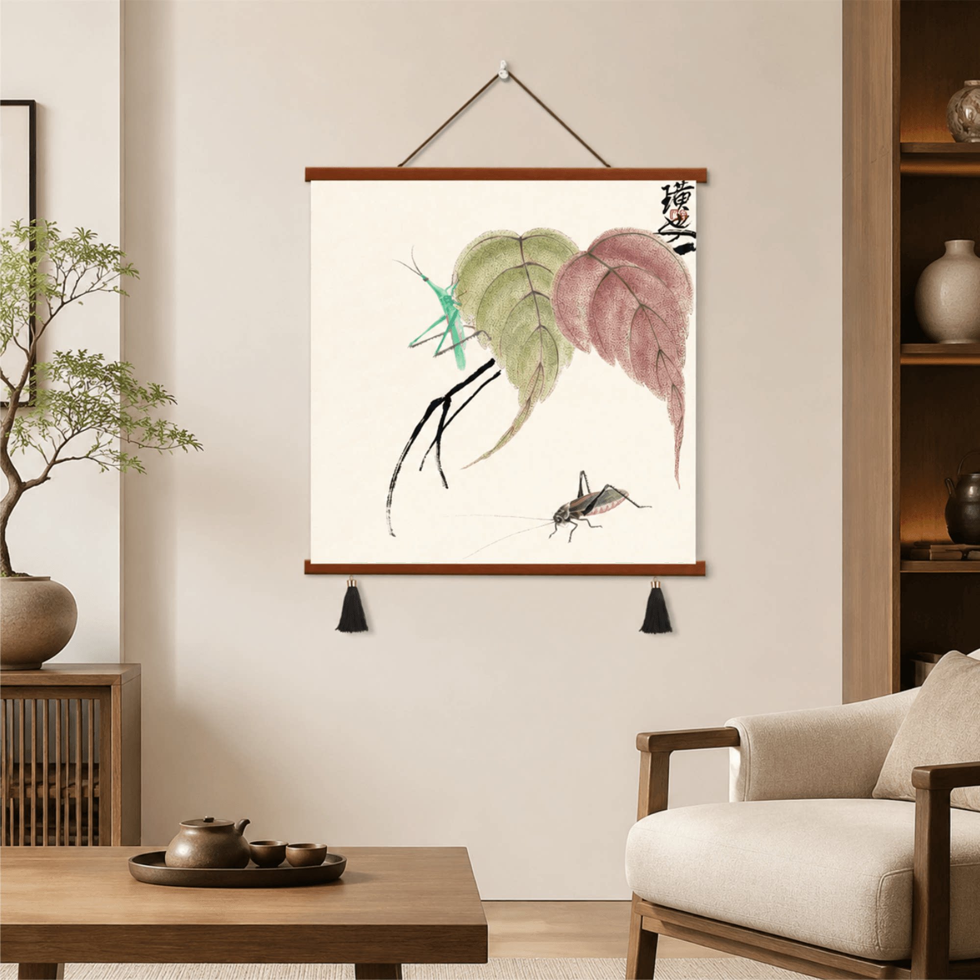 轻奢墙面新中式齐白石虫草国画客厅背景装饰挂画玄关茶室书房壁画