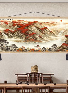 鸿运当头山水画客厅挂画靠山图沙发背景墙装饰画新中式办公室风景