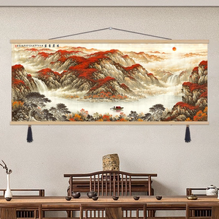 鸿运当头山水画客厅挂画靠山图沙发背景墙装饰画新中式办公室风景