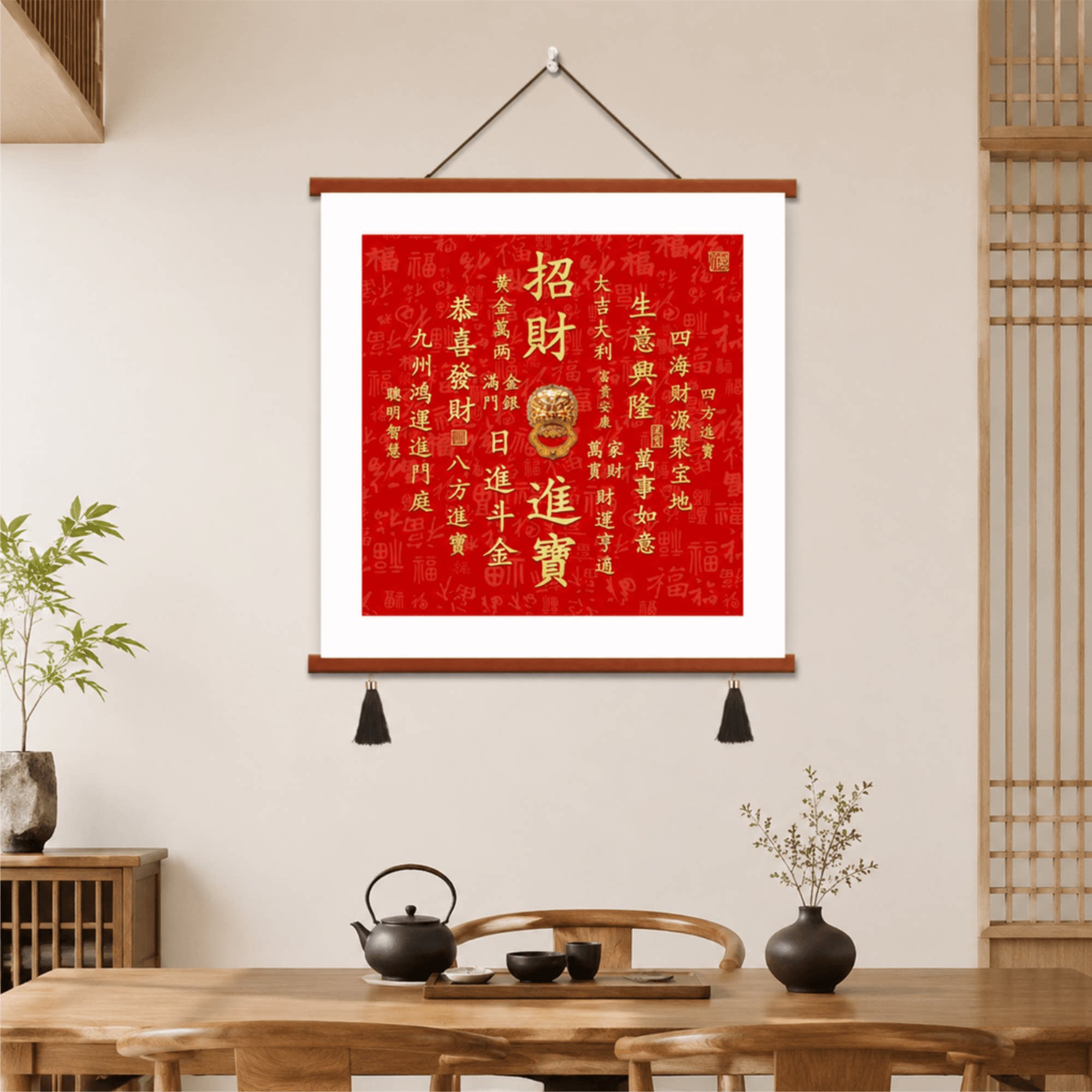 轻奢新款招财进宝书法装饰挂画客厅餐厅玄关卧室墙面喜庆风水壁画