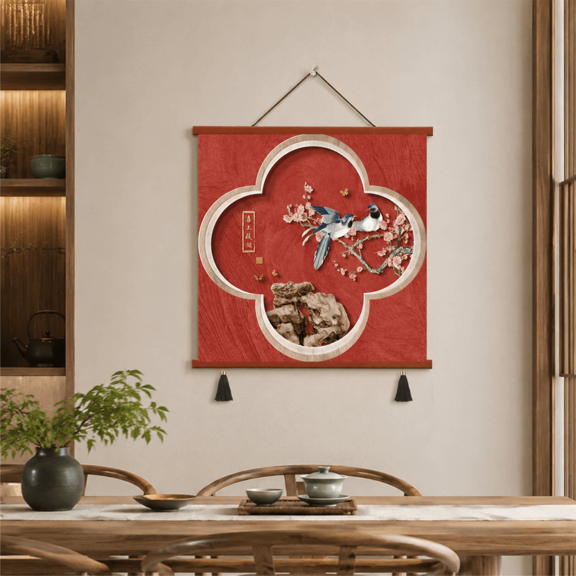 新中式高档喜上枝头花鸟挂画客厅餐厅玄关茶室墙面轻奢国风装饰画