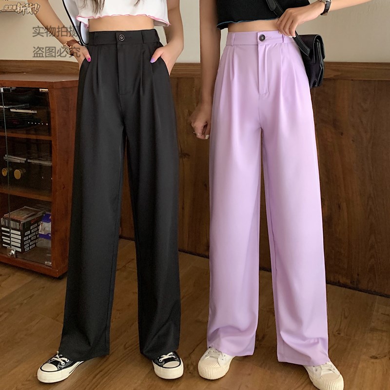 西装阔腿裤拖地裤女2020年秋冬新款宽松百搭高腰直筒垂感薄款裤子|msdalam kategori Butik wanita / wanita, seluar, seluar santai - dari Buy2taobao.com untuk memberikan perkhidmatan ejen Taobao profesional membeli