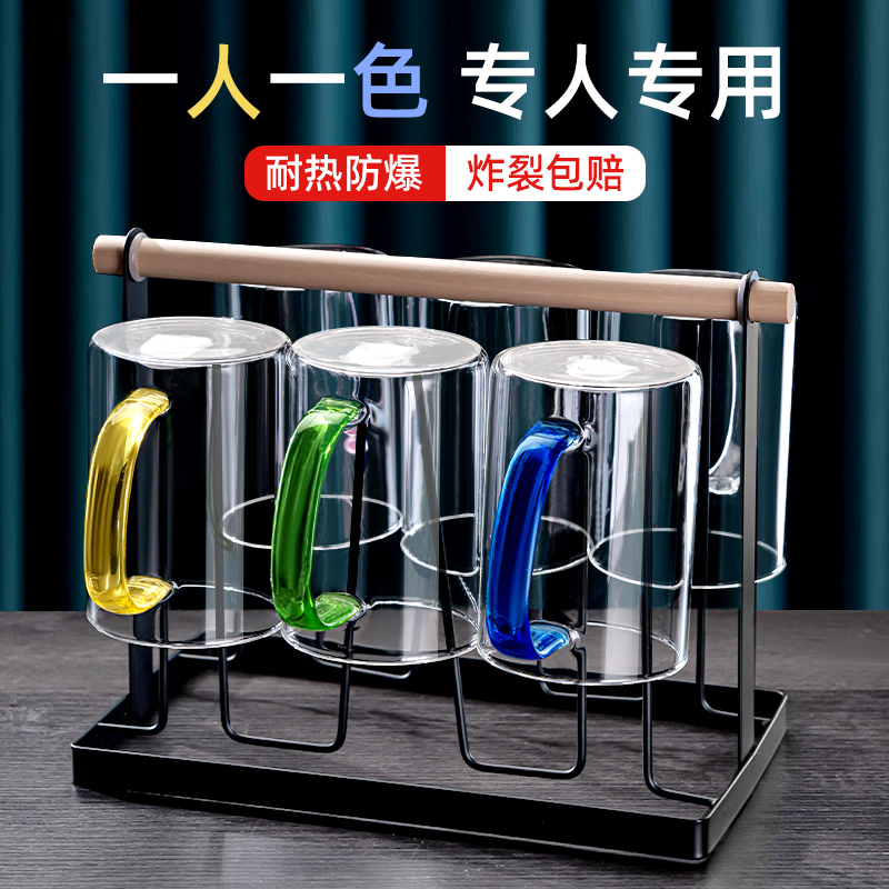 高硼硅玻璃杯套装家用喝茶杯带把绿茶杯耐高温待客混色水杯新款