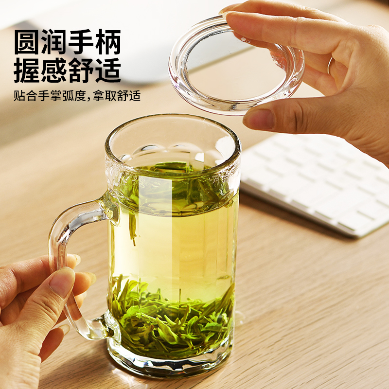 玻璃杯茶杯带把手钢化防摔泡茶杯