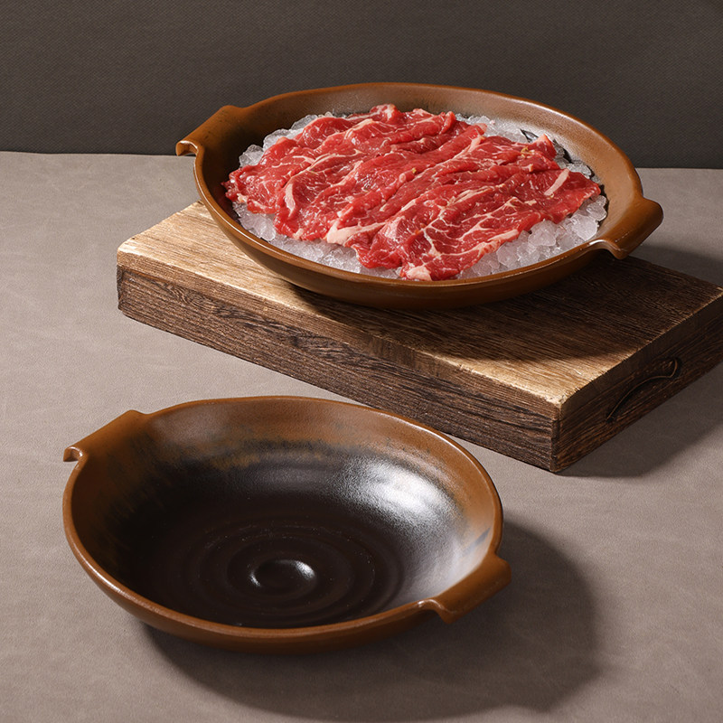 山野风创意餐具密胺双耳毛肚盘烤肉盘子砂锅煲菌菇拼盘漂亮饭餐具