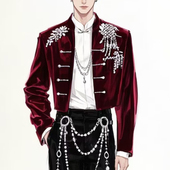 ROKKIHU 立领上衣 夹克男水钻流苏舞台演出服个性 新中式 酒红短款