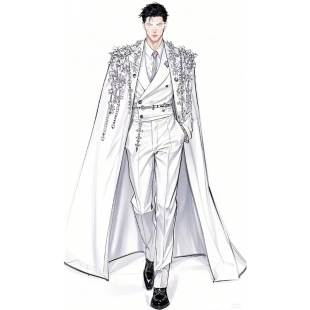 斗篷 奢华白色披风婚礼舞台走秀礼服复古宫廷风长款 ROKKIHU 男士