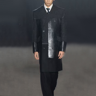 ROKKIHU 山本风皮拼粗花呢机车夹克男毛呢半身裙高街潮酷定制