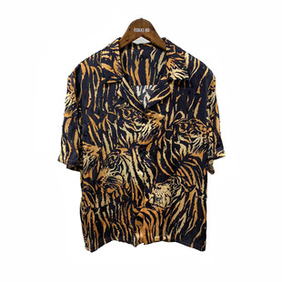 衬衫 ROKKIHU 虎头虎纹七彩彩色烫钻桑蚕丝短袖 2022SS新款 法式