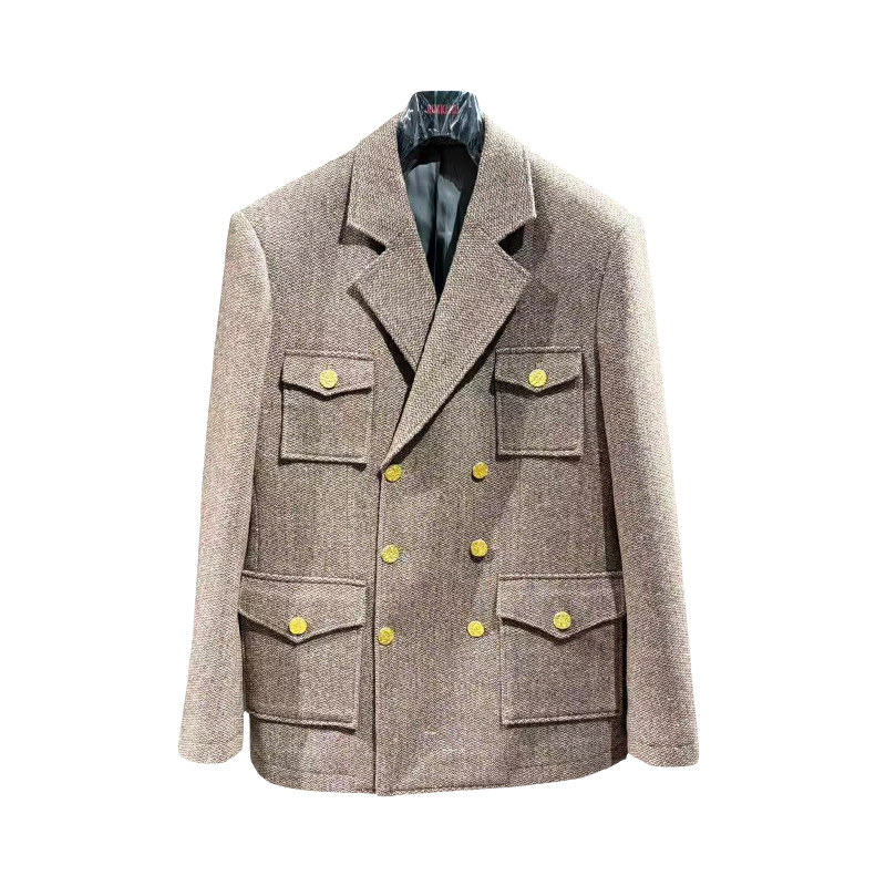 复古卡其棕西装轻奢西装