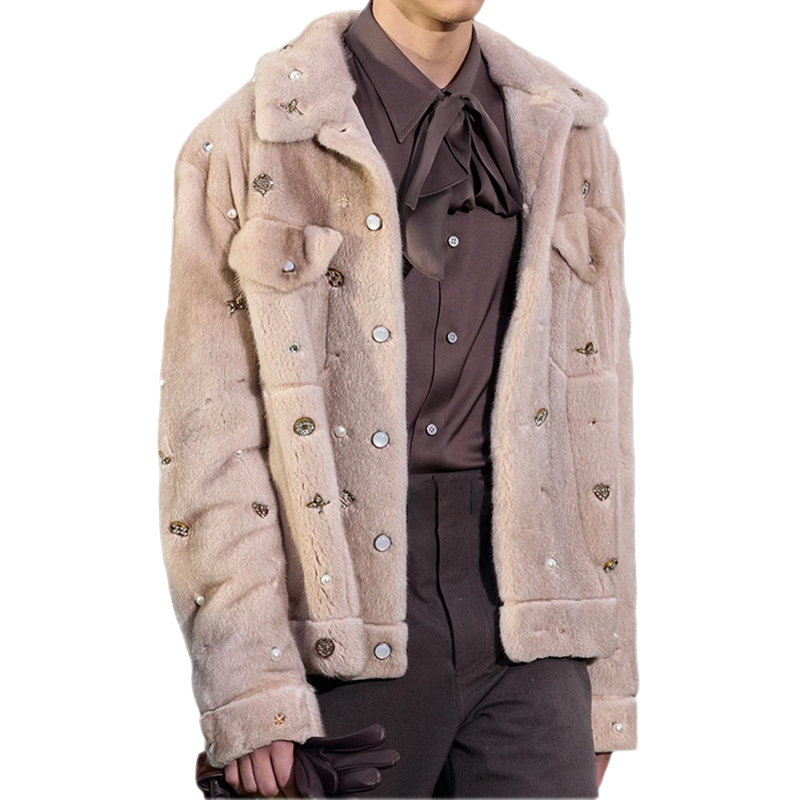 rokkihu春夏秀场款浅米色水貂毛