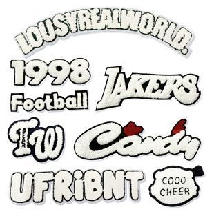 大号字母绣花白色毛巾绣补丁贴羽绒服毛衣服装辅料刺绣布贴需手缝