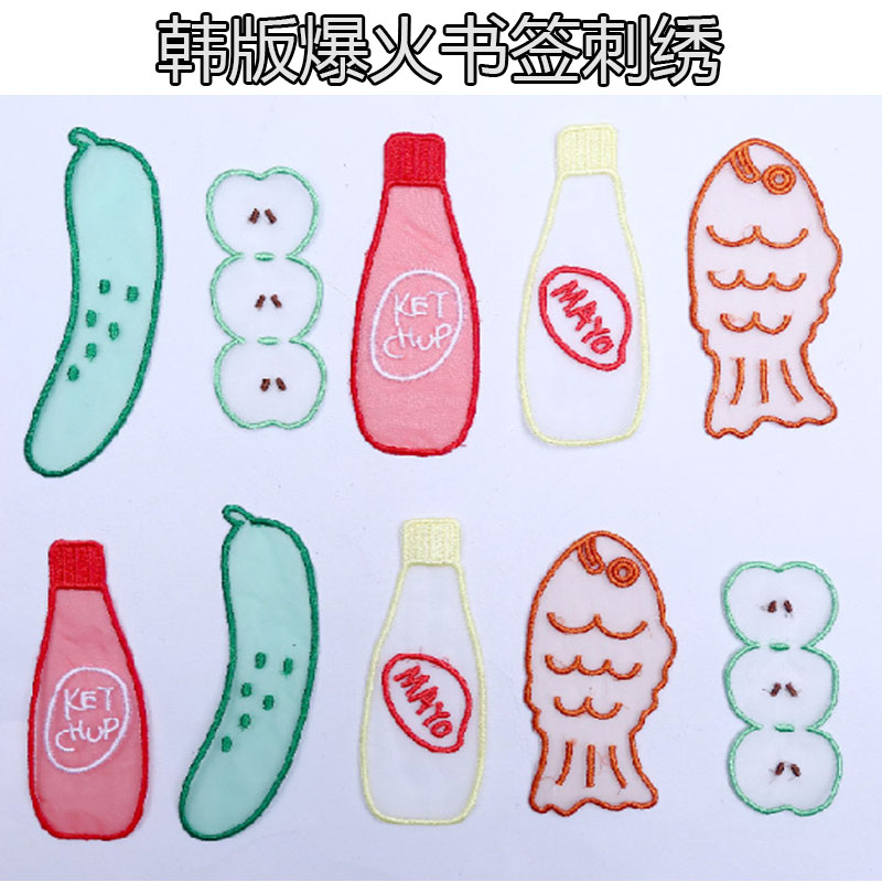 欧根纱刺绣书签布贴日系简笔