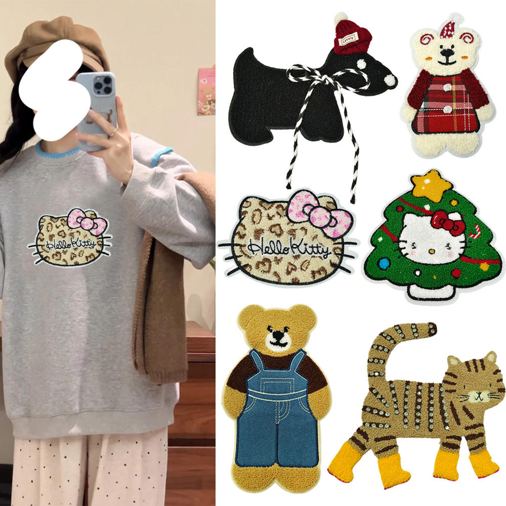 卡通毛巾绣小熊猫咪布贴服装