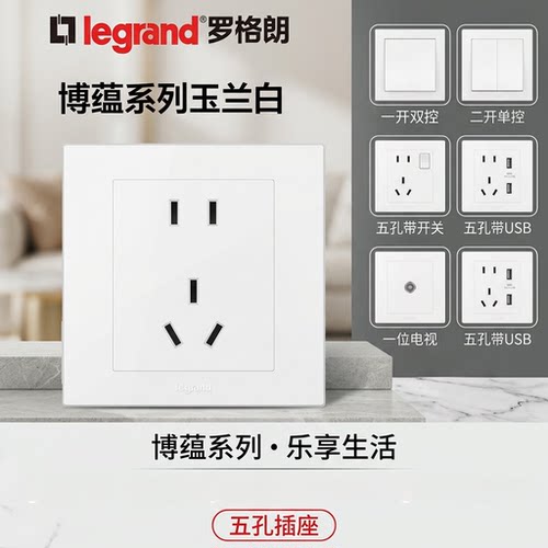 罗格朗博蕴玉兰白USB多控插座