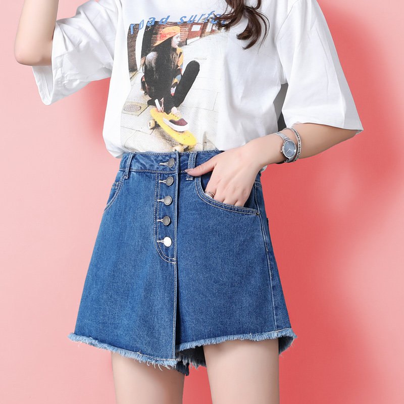 裤裙女夏新款2020短裤高腰显瘦白色一体假两件牛仔短裙半身裙a字