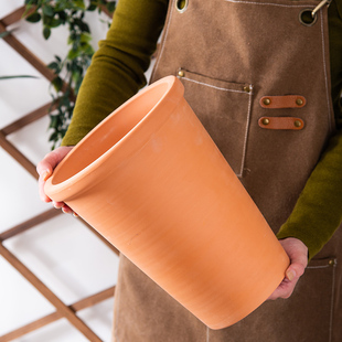 透气红陶花盆细边高瘦圆形盆器文竹兰花绿植粗陶土吸水带托特价盆