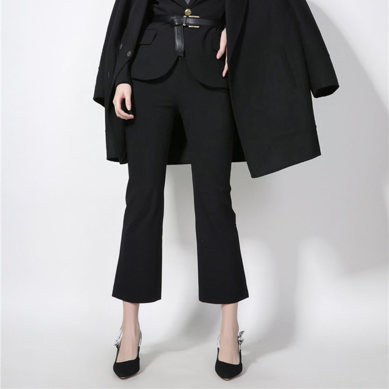 正品哥弟新款女装2022春季黑色显瘦职业修身微喇叭九分休闲果冻裤