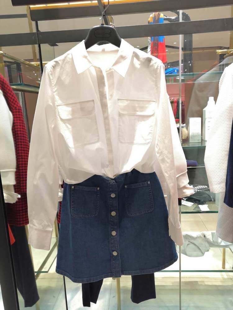 阿玛施官网旗舰店2020夏正品代购新款显瘦简约口袋休闲长袖衬衫女