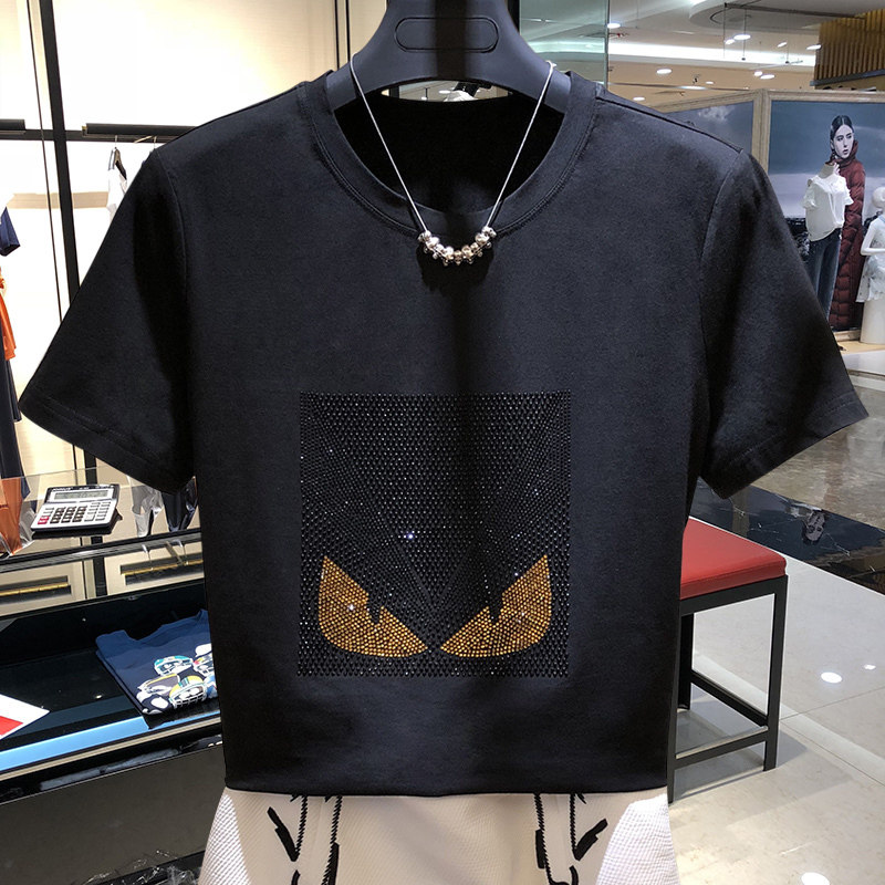 阿玛施旗舰店官网2020夏新款女装正品代购棉烫钻宽松怪兽短袖T恤