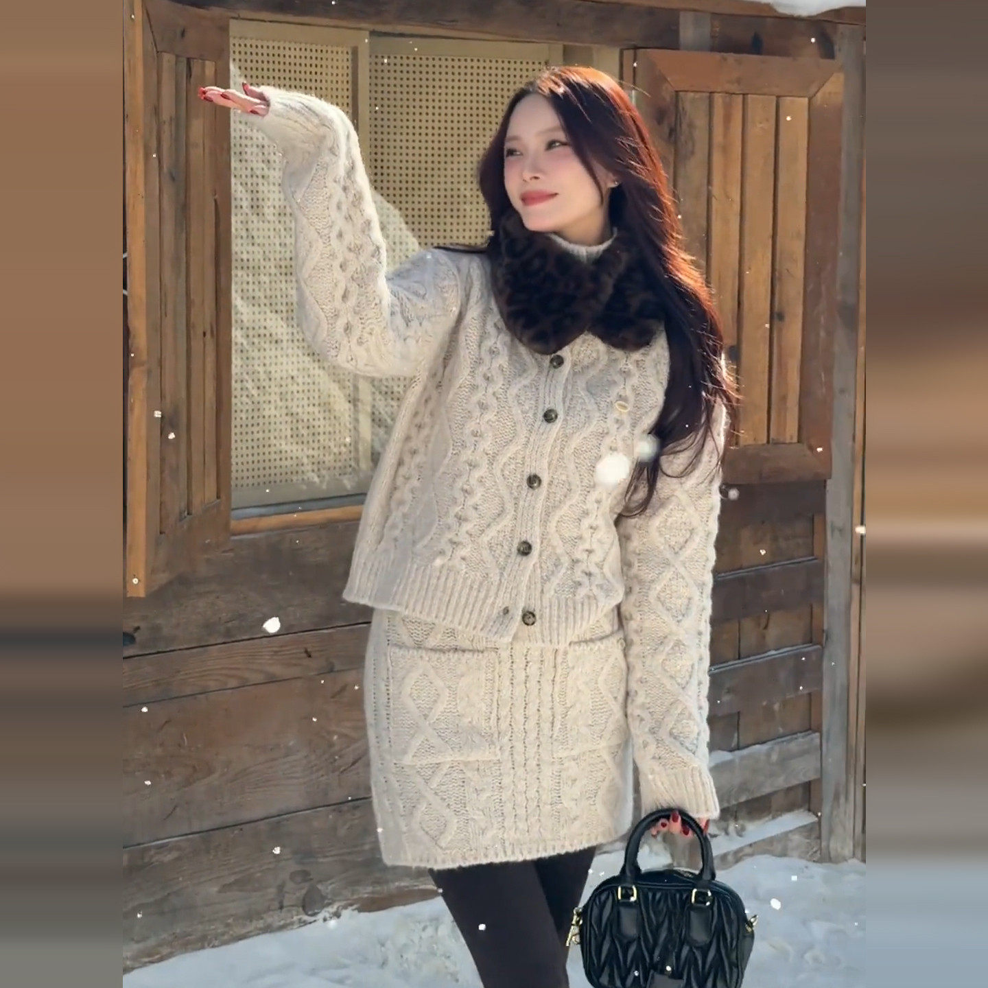 2026新款超好看深冬装一整套针织毛衣连衣裙子女早春收腰短裙穿搭