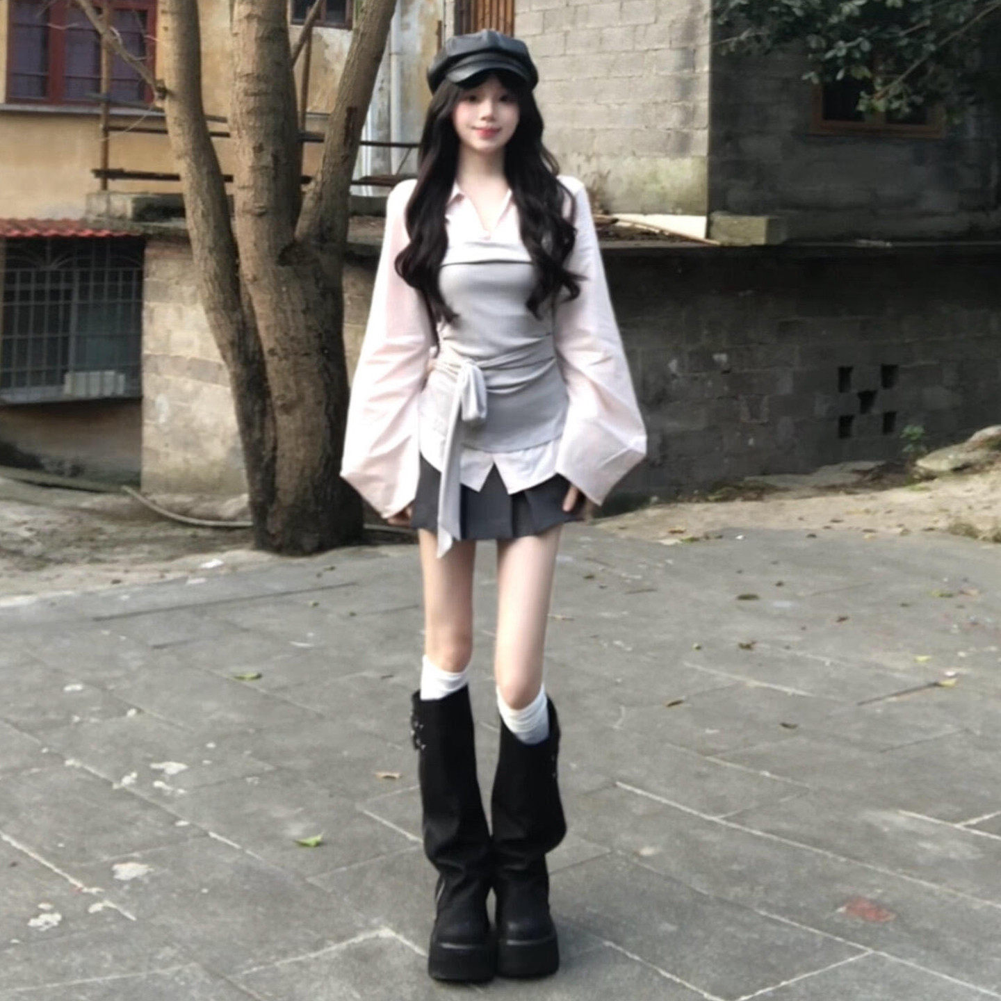甜美风翻领长袖衬衫女夏季2026新款修身收腰显瘦韩系小个子穿搭