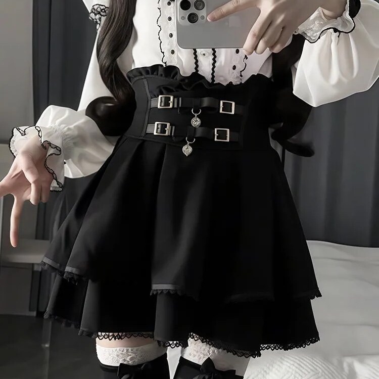 日系甜美小个子蝴蝶结蕾丝花边露肩衬衫高腰半身裙两件套装女夏季